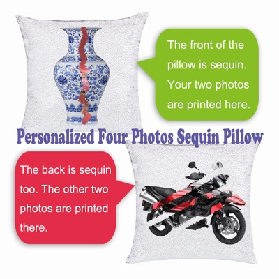 Uncommon Customized Gift Four Photos Sequin Pillow Name Gift